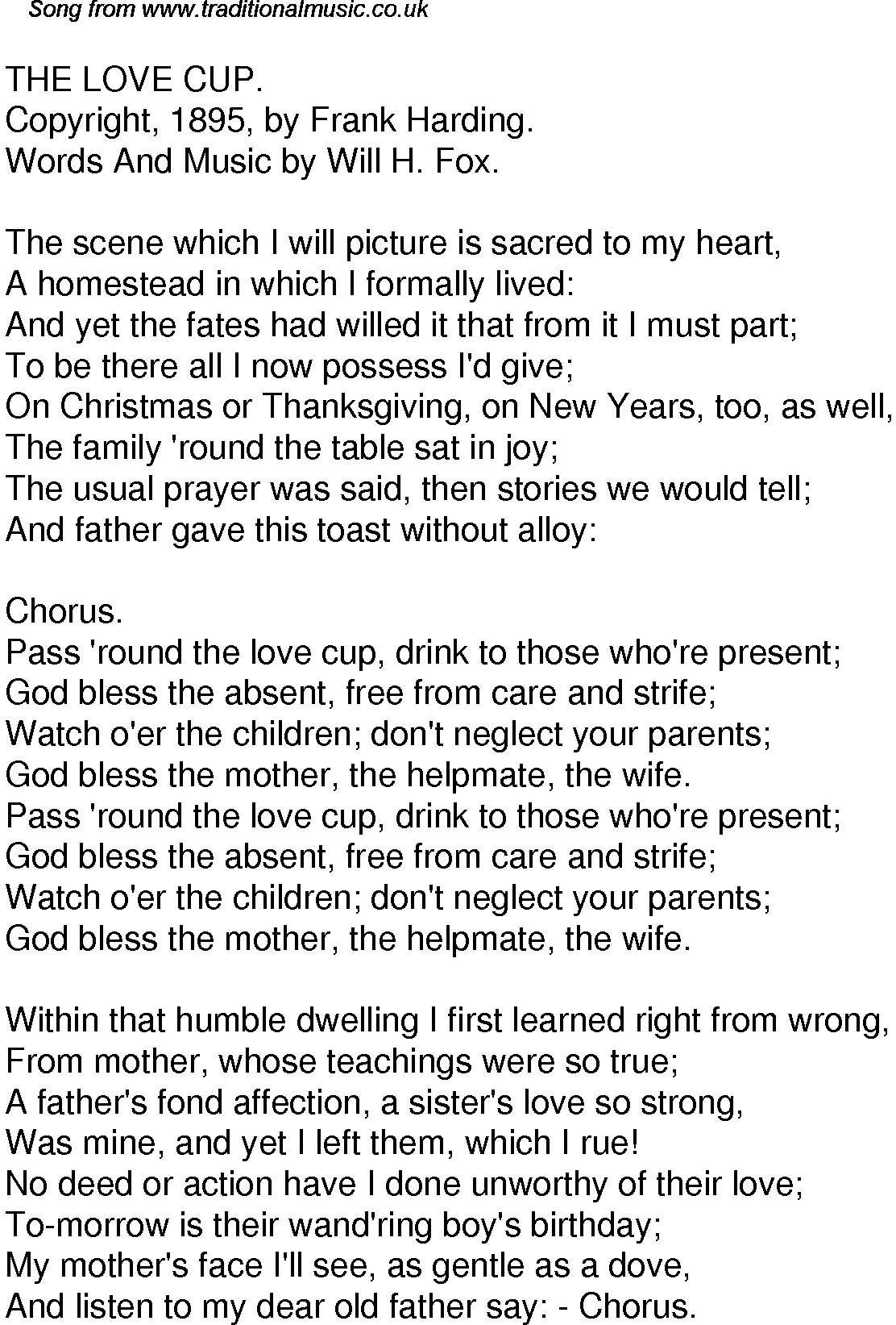 Old Time Song Lyrics For 48 The Love Cup