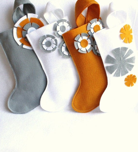 Christmas stocking in gray / grey , gold or white eco friendly felt