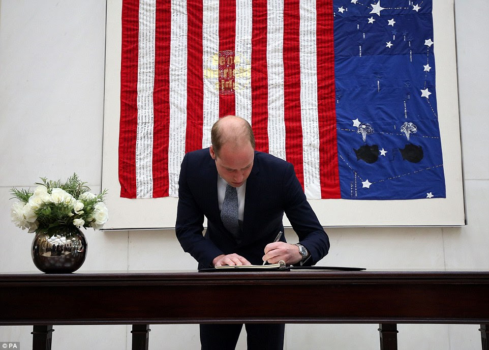 Prince William, pictured, and his wife signed an official book of condolence, paying their respect to those killed in an Orlando nightclub