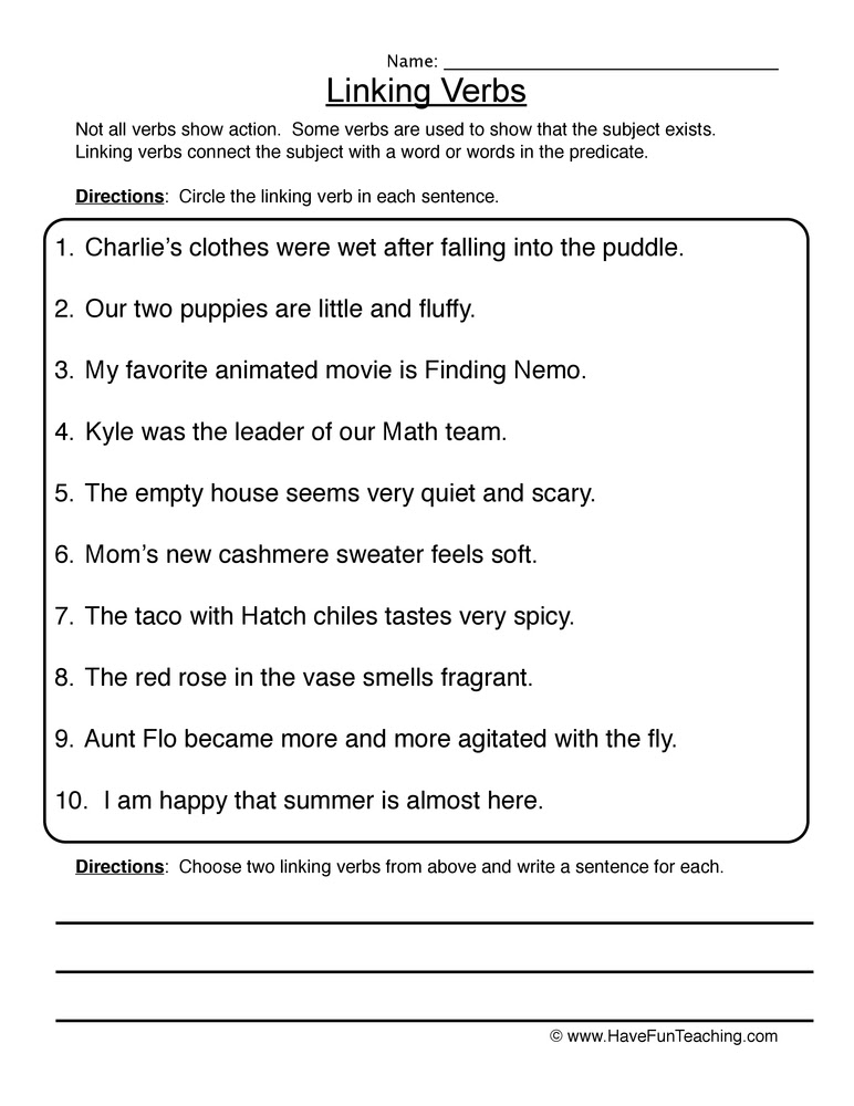printables linking verb worksheet messygracebook