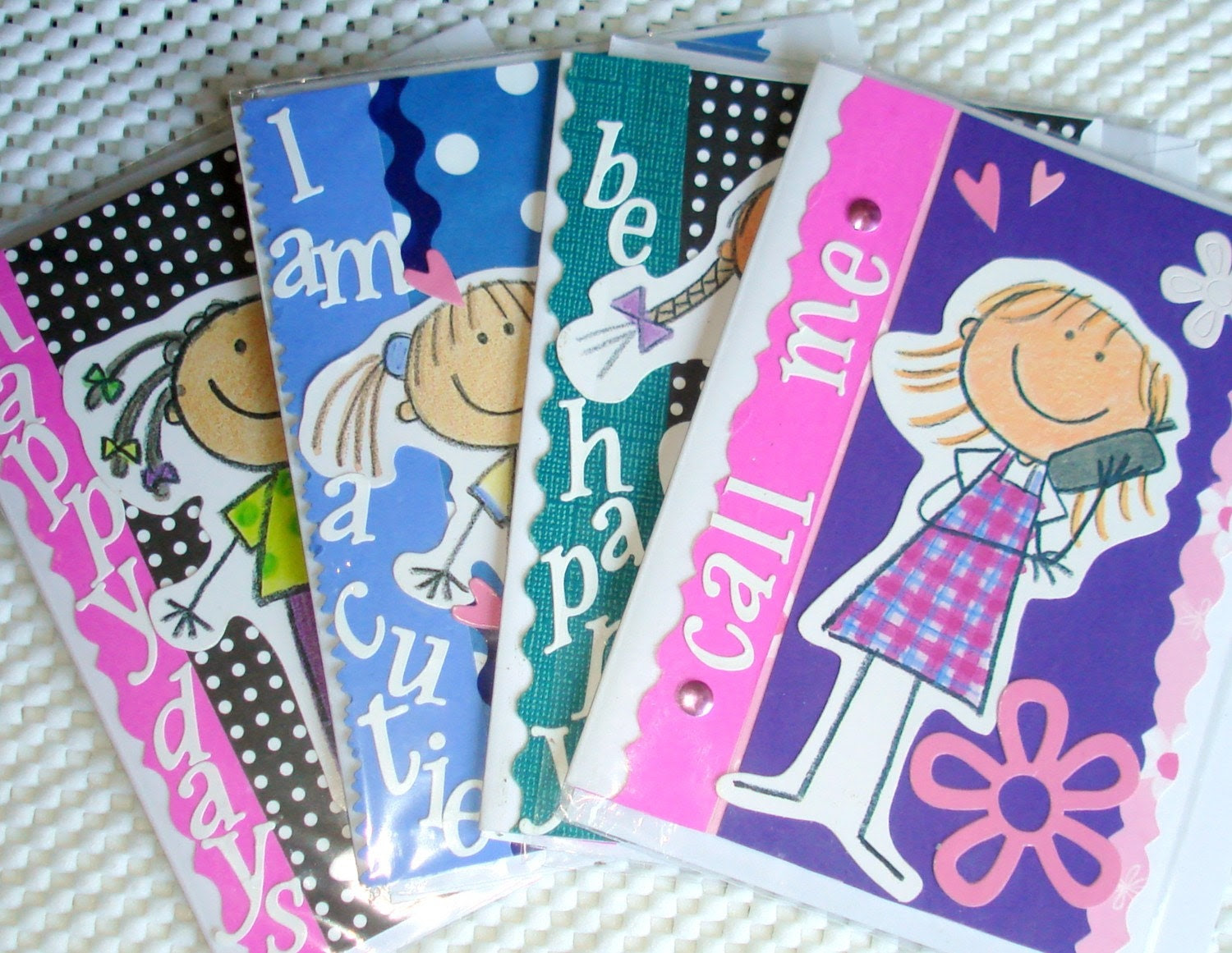KIDS' HAPPY FACES Greeting Cards, Polka Dots, Handmade, Set of 4