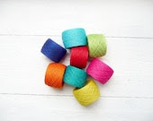 Bright mix of linen YARN  - neon hot pink turquoise orange green - 10 size crochet thread - YarnStories