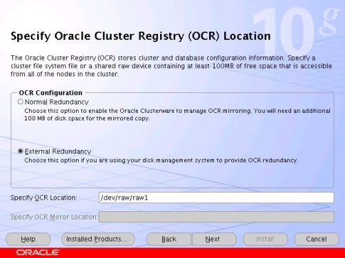 Clusterware OCR Location