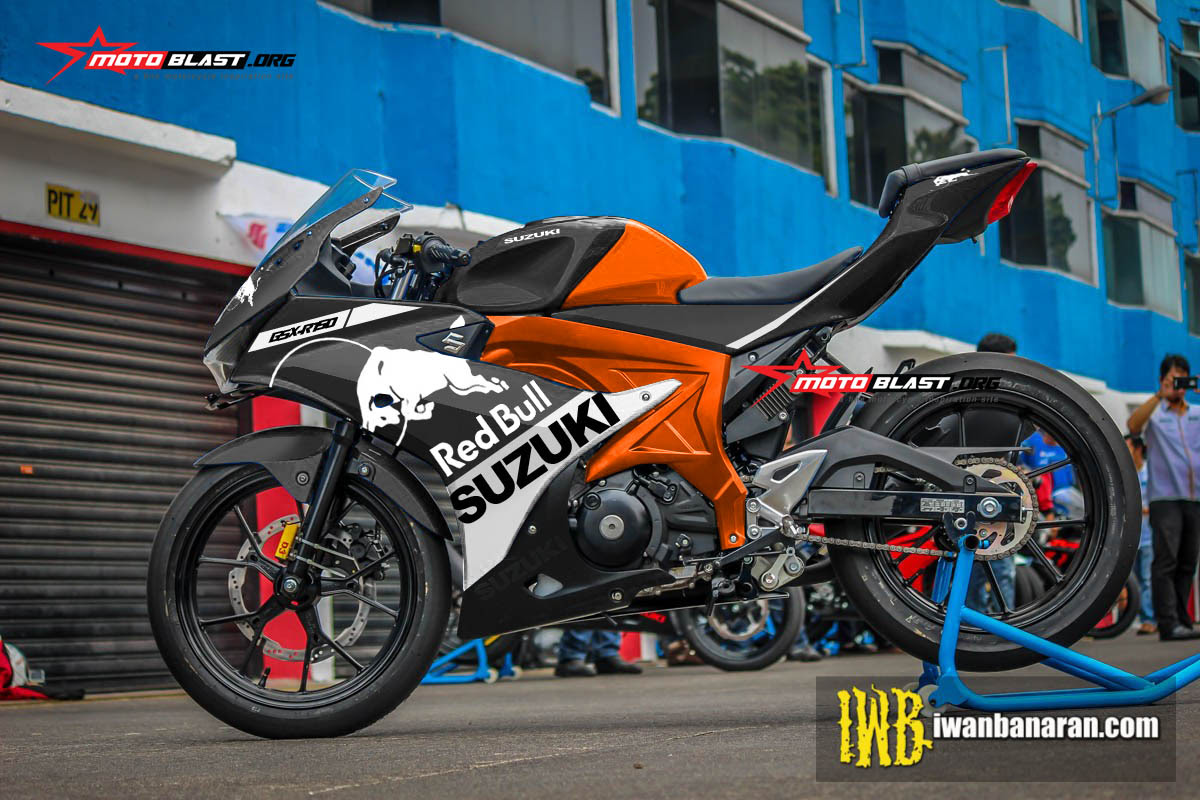 Modifikasi Striping Suzuki GSX-R150 Black Redbull Black 