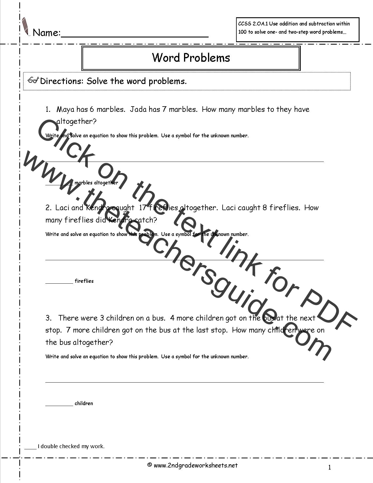 2nd Grade Math Common Core State Standards Worksheets