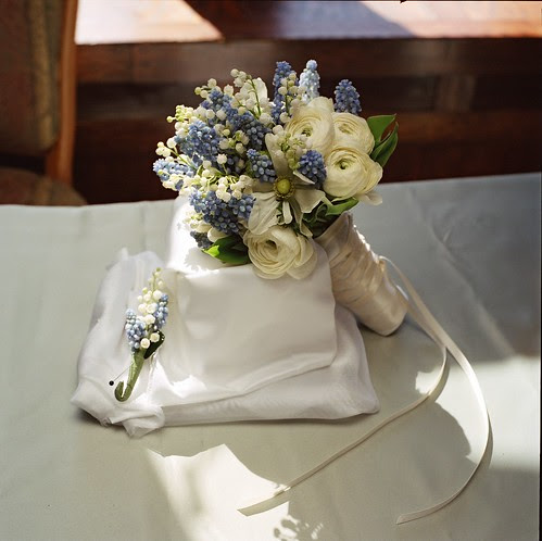 delicate winter bouquet, A winter bouquet of ranunculus, lily of the valley and muscari