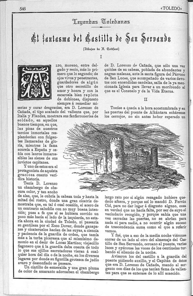 Artículo sobre el fantasma del Castillo de San Servando. Revista Toledo, enero de 1923. Página 1