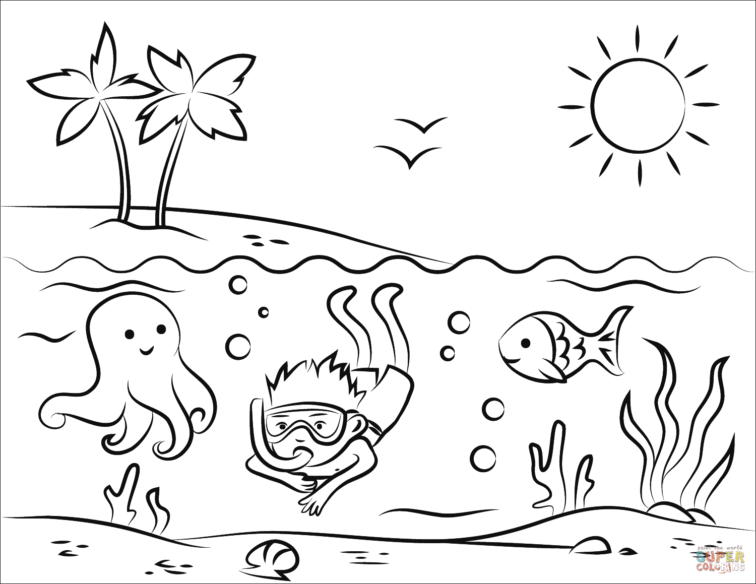 Download Tropical Beach coloring page | Free Printable Coloring Pages