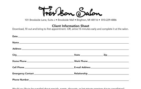Download new client information form template salon Library Genesis PDF