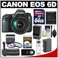 Canon EOS 6D Digital SLR Camera Body with EF 24-105mm L IS USM Lens with 64GB Card + Battery & Charger + Battery Grip + 3 UV/FLD/CPL Filters + Remote Kit