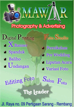 Studio Foto Pertama dan Terpercaya di Sarang Rembang dalam urusan Foto dan Digital Imaging, Salon Foto, dan advertising - jl. raya no. 09 pertigaan sarang