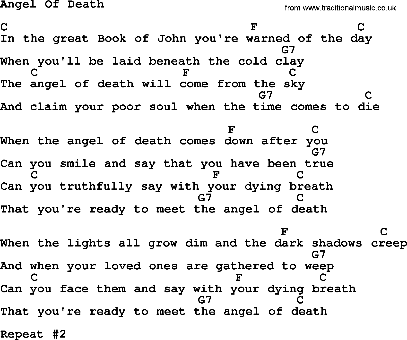 Hank Williams Song Angel Of Death Lyrics And Chords