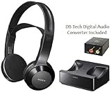Sony Long Range Wireless Stereo Headphones with Wide Comfortable Headband, Volume Control and Mute Switch + DB Tech Digital to Analog Audio Converter for all Panasonic VIERA TC-L32E3, TC-L37E3, TC-L42E3 & TC-L42E30 Full HD IPS LED-LCD Large Screen TV - Works Up To 26 feet Away