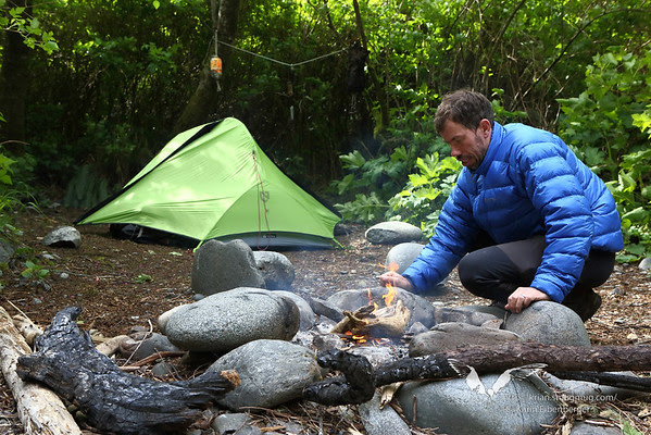 Day 2 - camping at Camper Bay, trying to dry socks and to warm ourselves at the fire. Day 2 - camping at Camper Bay, trying to dry socks and to warm ourselves at the fire.