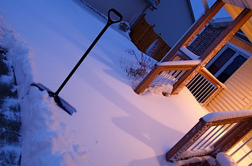 shoveling the snow.