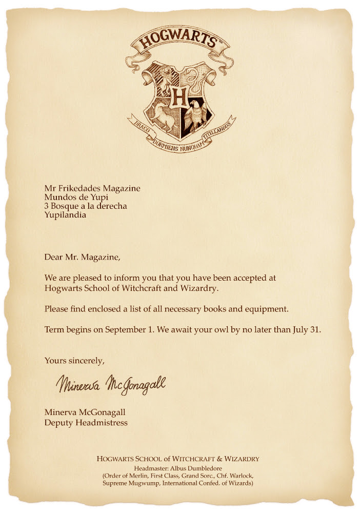 ¿Quieres una carta de Hogwarts de Harry Potter 