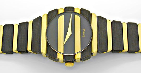 Foto 1, PIAGET POLO DAMEN-UHR MASSIV GELBGOLD SCHWARZRHODINIERT, U1083