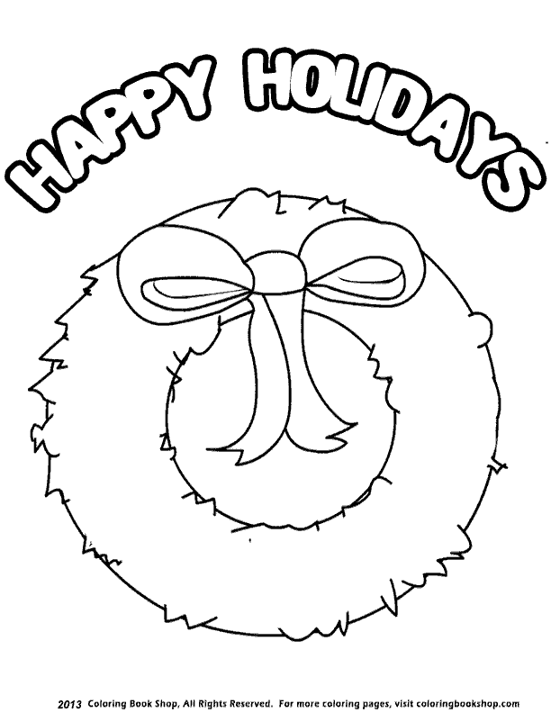 Winter printable coloring page: Happy Holidays Wreath