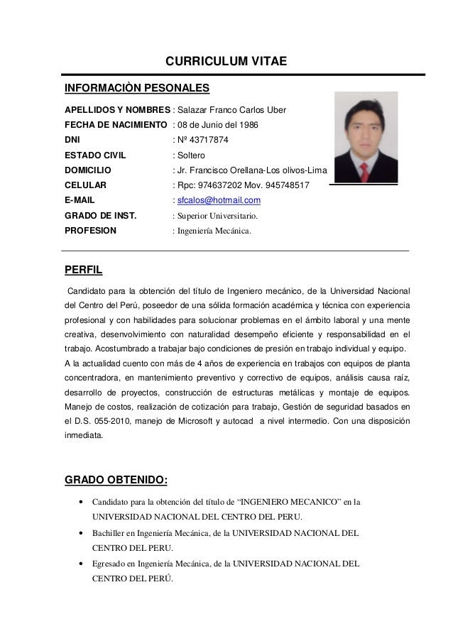 Curriculum vitae ing. electrico