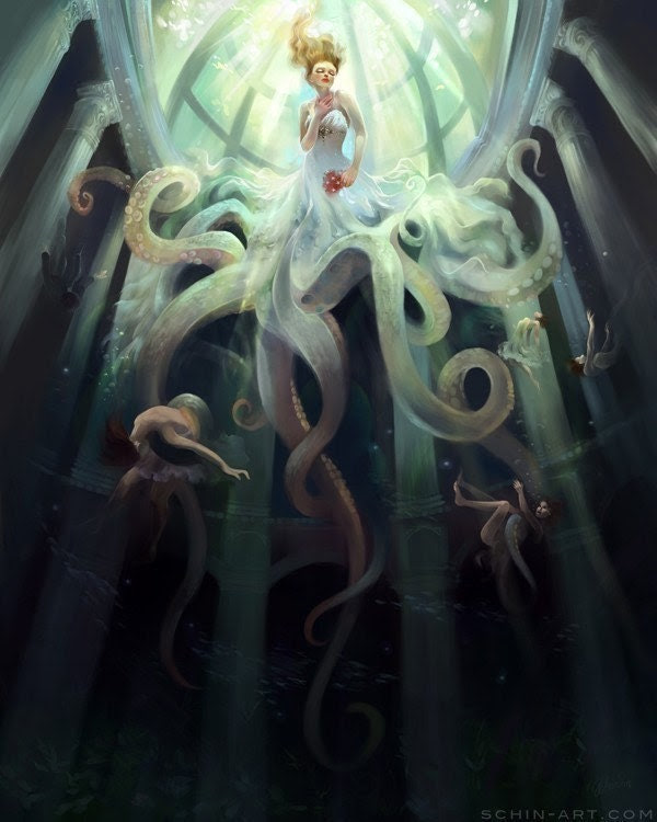 Ascension. octopus jellyfish steampunk bride art print