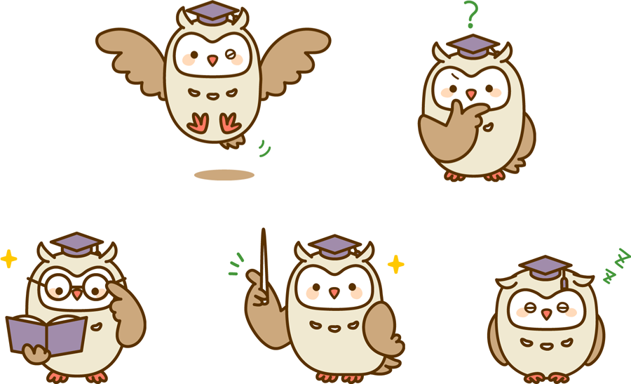 フリーイラスト 5種類のフクロウの先生のセットでアハ体験 Gahag 著作権フリー写真 イラスト素材集