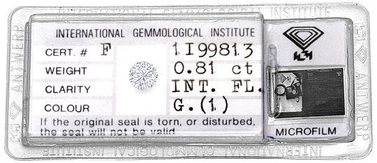 Original-Foto 1, DIAMANT 0,81 CARAT BRILLANT LUPENREIN TOP WESSELTON IGI, D6133