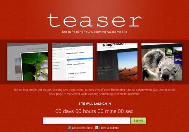 Teaser : Free  Simple and Stylish Upcoming WordPress Theme