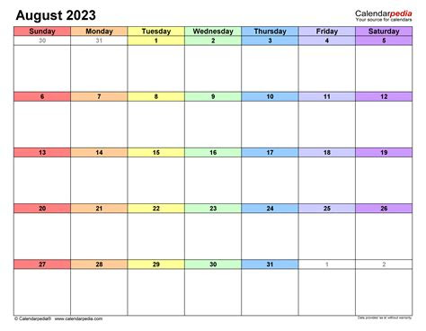  august 2023 calendar templates for word excel and pdf