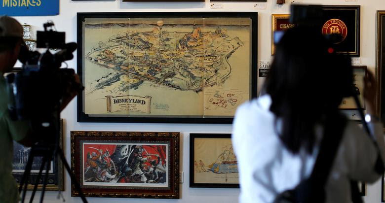 Walt Disney's original 1953 Disneyland map is seen on display during a press preview for the upcoming auction ''Walt Disney's Disneyland'' at Van Eaton Galleries in Sherman Oaks, California. REUTERS/Mario Anzuoni