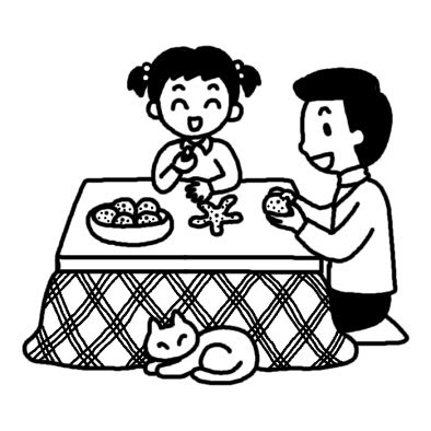 こたつでミカン 年末 大晦日 12月の行事 冬の季節 無料 白黒イラスト