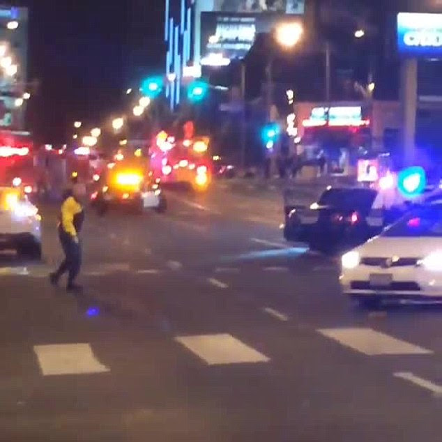 Chaos: Emergency services arrive at 1OAK in West Hollywood following the reported shooting