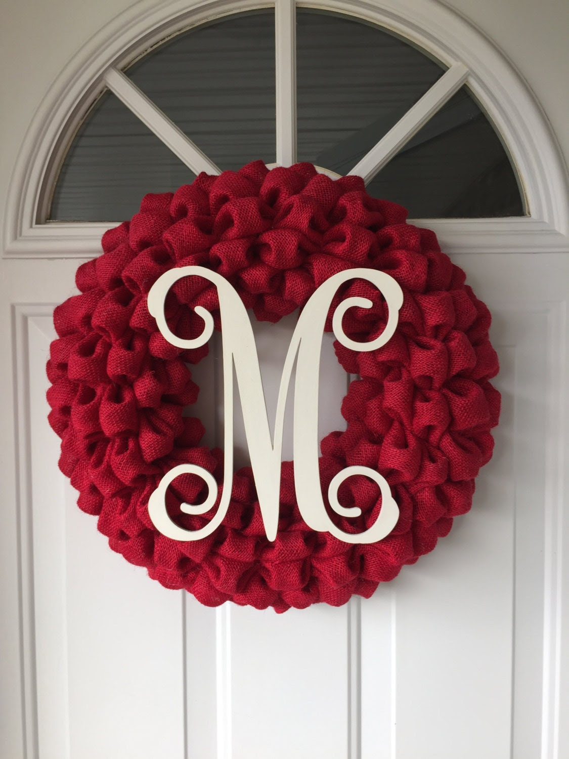 SALE! Burlap Winter Wreath, Winter Wreaths, Burlap Winter Wreaths, Monogram Wreaths, Red Burlap Wreaths 18 inches