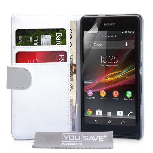  Coque Sony Xperia SP Etui Blanc PU Cuir Portefeuille Housse