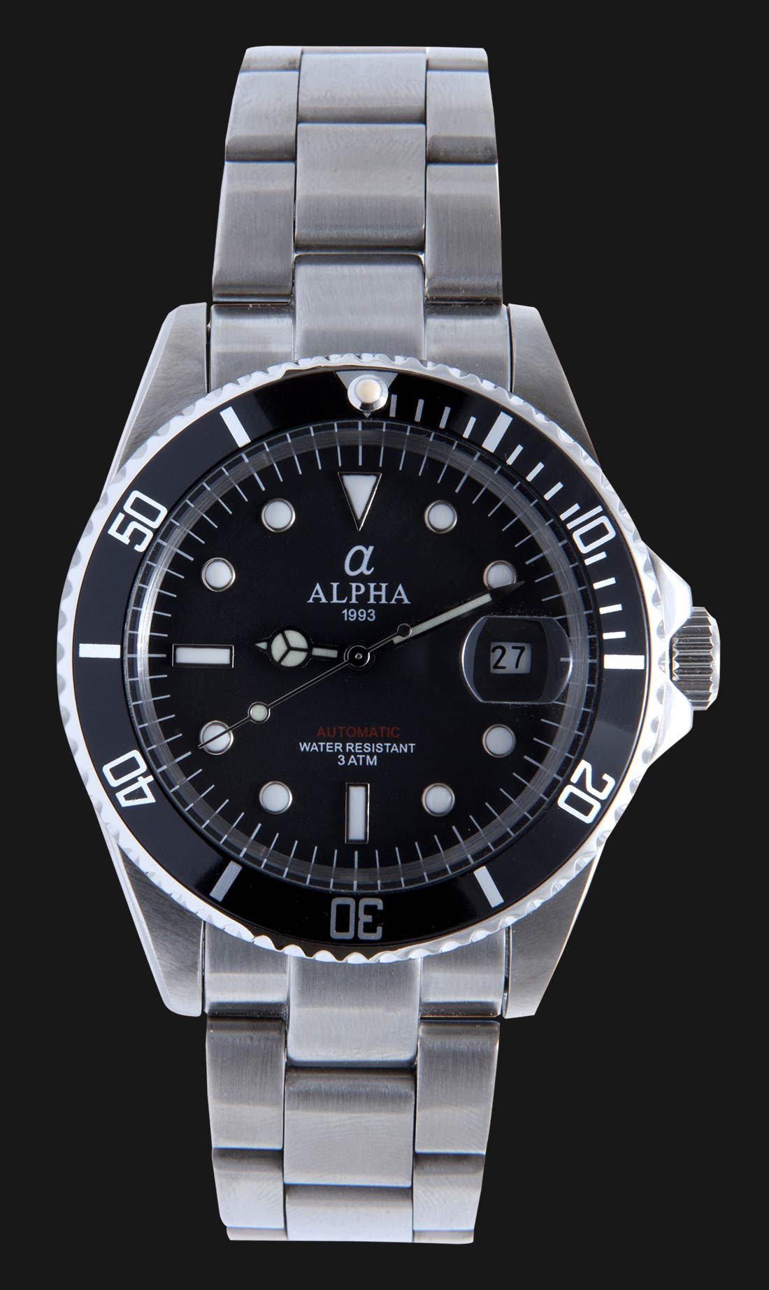 Alpha MA507G Automatic Black Bezel - Jam Tangan Pria Hitam 