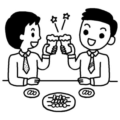 乾杯 忘年会 12月の行事 冬の季節 無料 白黒イラスト素材