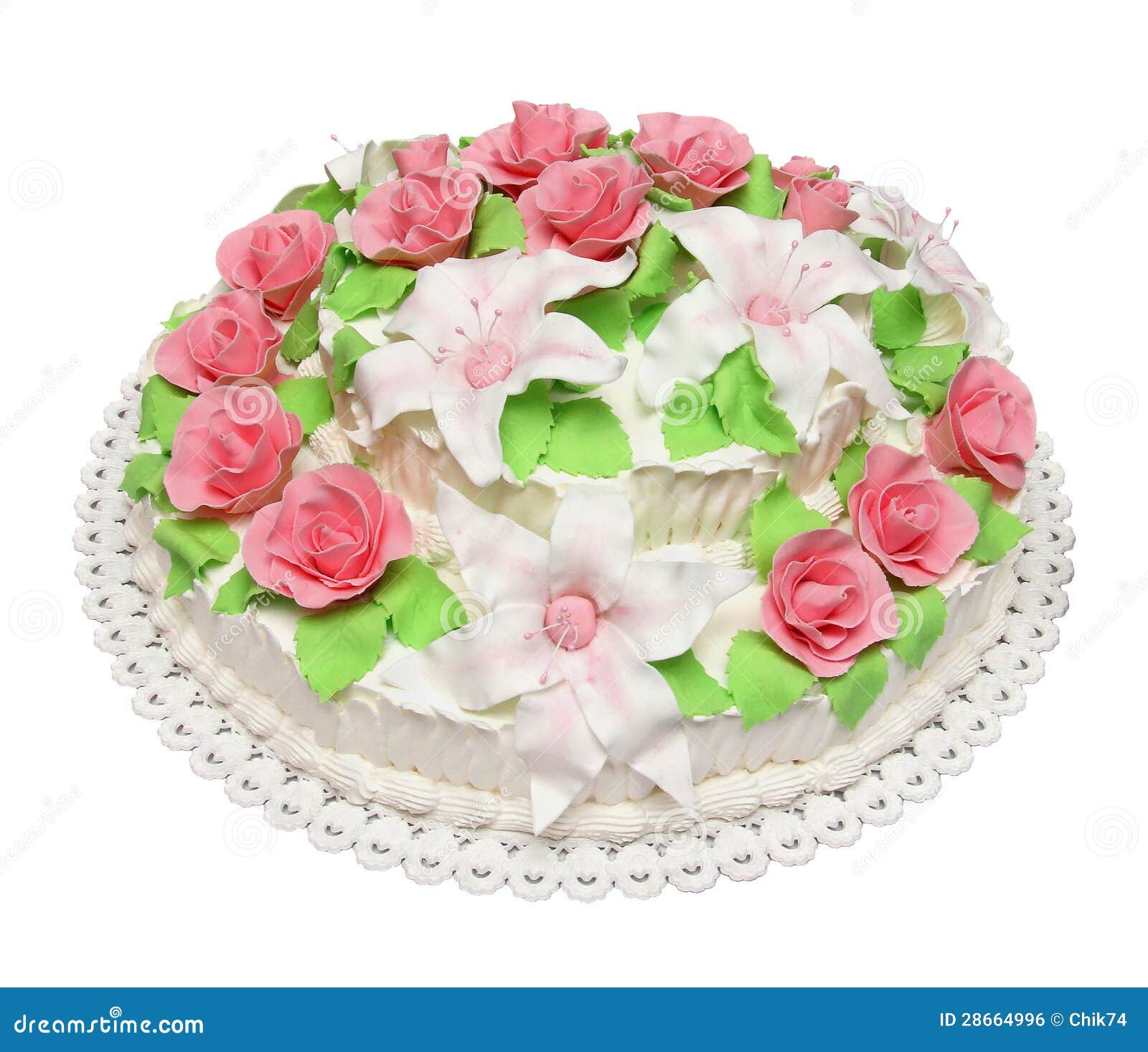 Torta Di Compleanno Decorata Con I Fiori Isolati Su ...