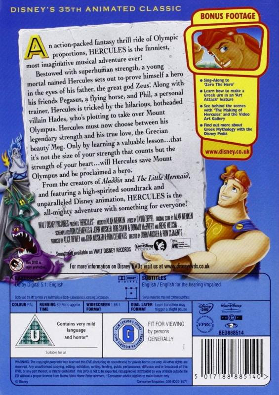 Dvd Hercules 1997 Walt Disney Uk