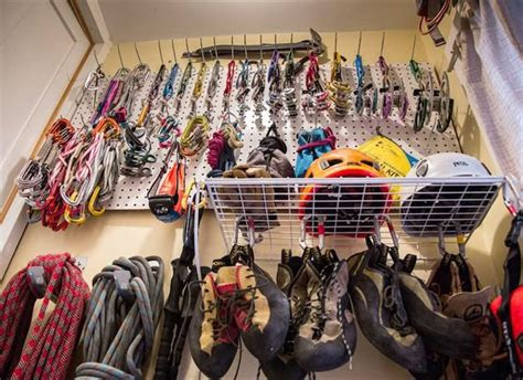 climbing gear storage climbing books   closet