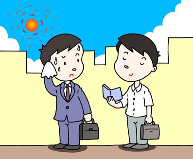 無料 社会問題イラスト クールビズ ノーネクタイ 軽装 半袖シャツ 開襟シャツ 真夏のすごし方