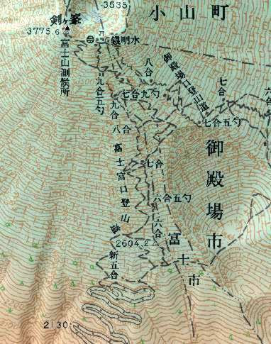 地図に見る富士山表口五合目今昔
