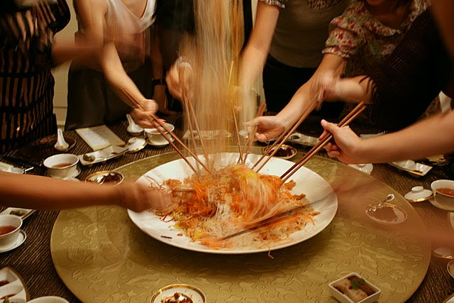 "Lo-hei" of the prosperity Yu-Sheng with Salmon