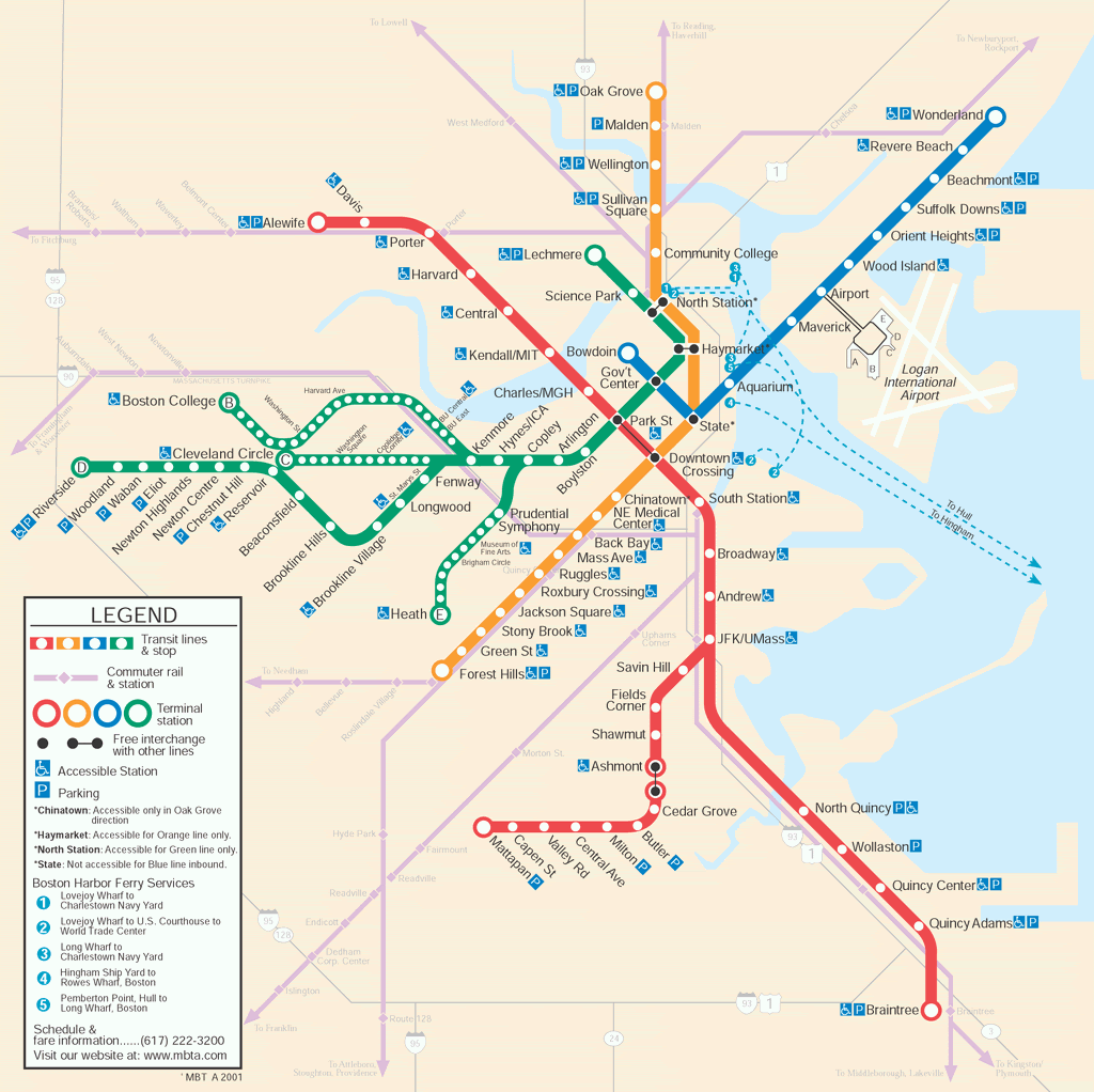 Boston Subway Map With Streets Boston Subway Map   TravelsFinders.®
