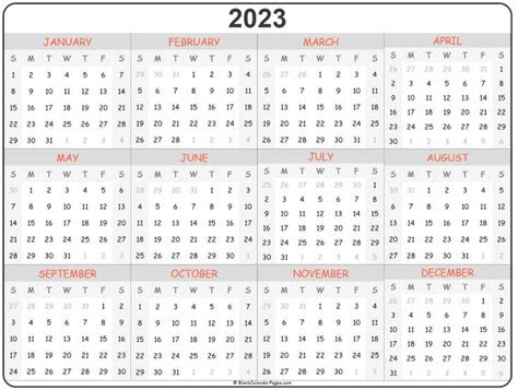 This is a 2023 printable yearly calendar template with all 12 months on one page (vertical) which provides an at a glance . 2023 year calendar yearly printable printable calendar pages