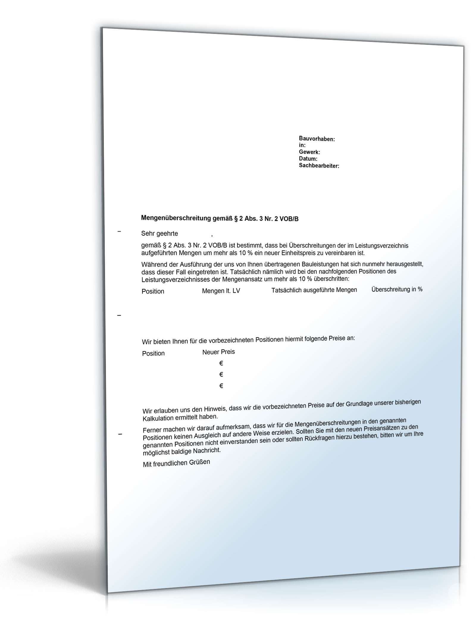 Preisanpassung bei Mengenüberschreitung • DE Musterbrief ...