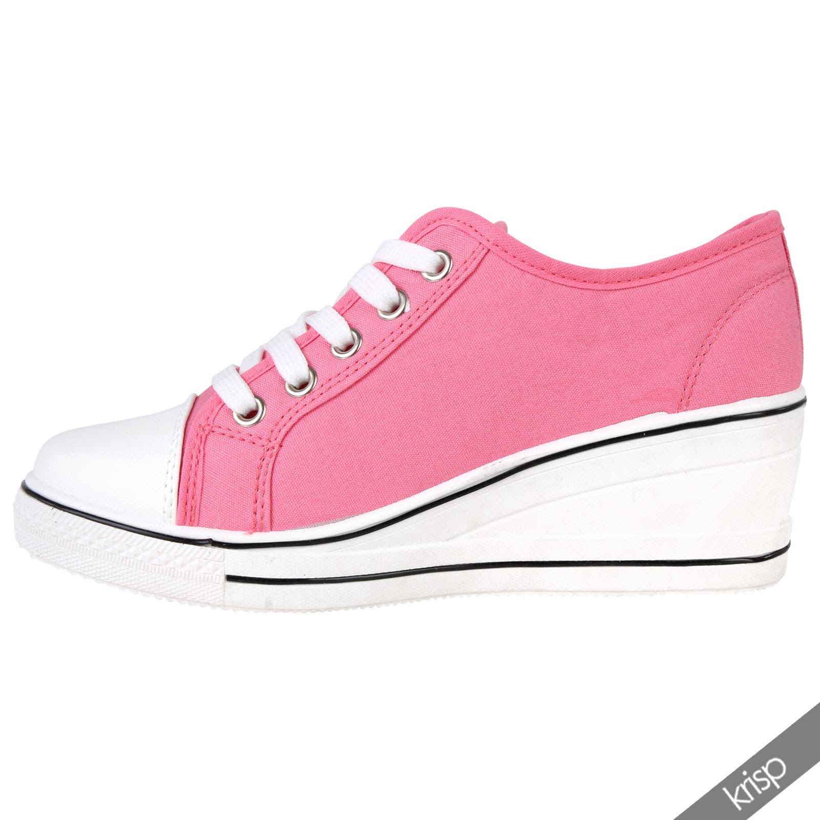 Details about Womens Gem Canvas High Heel Wedge Trainers Sneakers Low ...