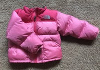 The North Face 550 Down Puffer Coat Baby Toddler Size 12-18 Months pink girl EUC