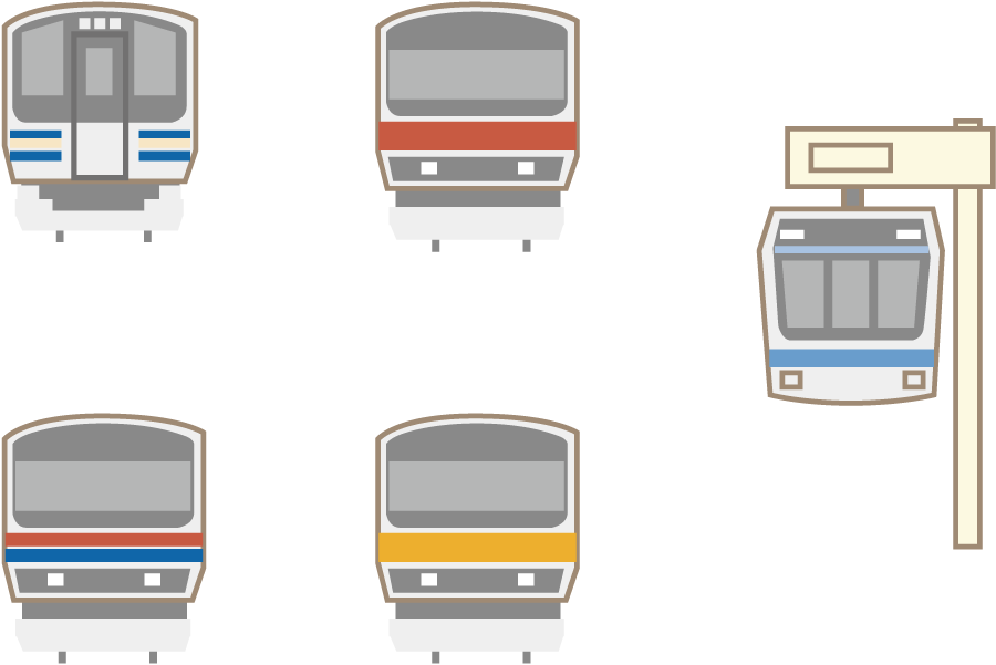 フリーイラスト 5種類の電車とモノレールのセットでアハ体験 Gahag 著作権フリー写真 イラスト素材集