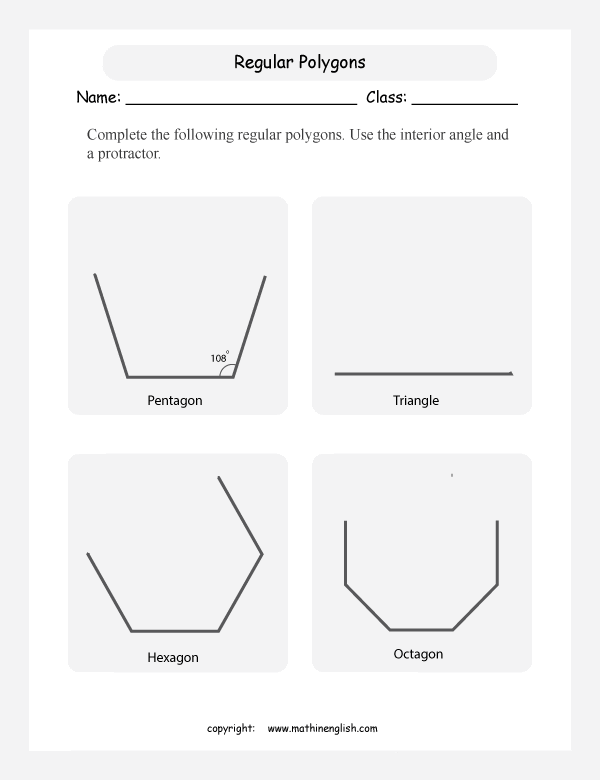 Complete the regular polygons (octagon, hexagon, triangle ...