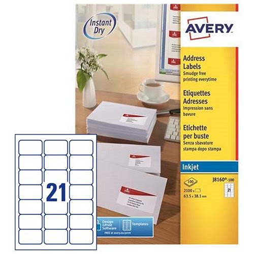 Avery Quick DRY Addressing Labels Inkjet 21 per Sheet 63.5x38.1mm White [2100 Labels]