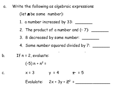 Espino blog: 6th grade variables and expressions